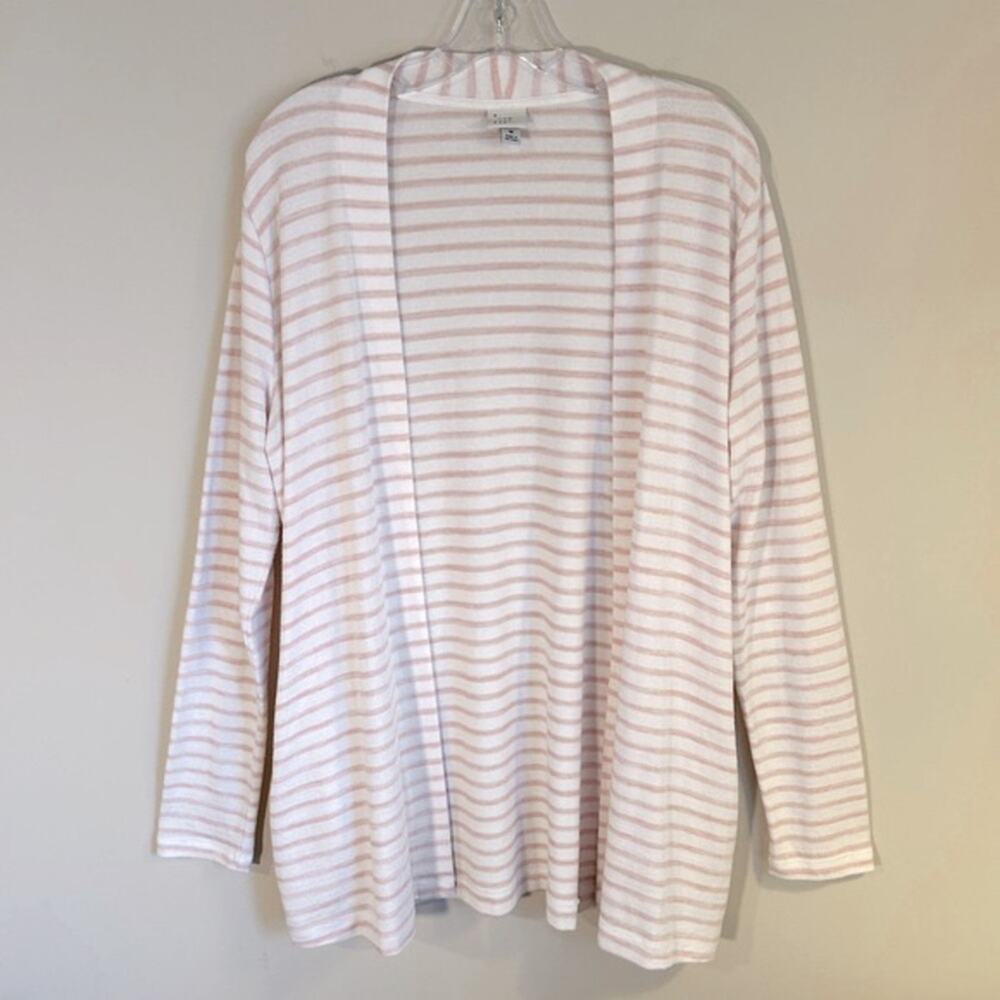✨ A New Day Light Pink/White Stripe Stretch Long Open Cardigan Sweater Sz Medium